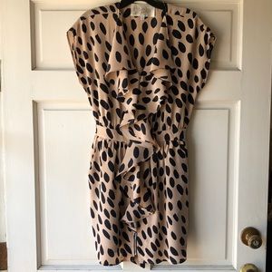 Rory Beca Silk Leopard Front Zipper Ruffled Mini Dress Size S